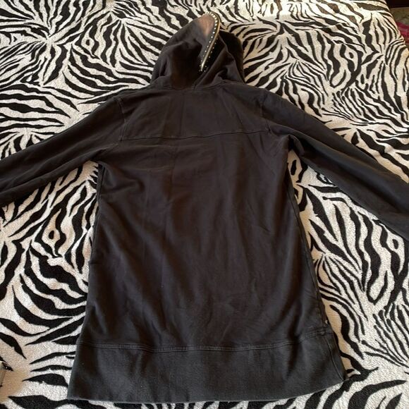 BCBG rhinestone bedazzled jeweled black long sleeve sweater hoodie dress Y2K - Picture 3 of 13